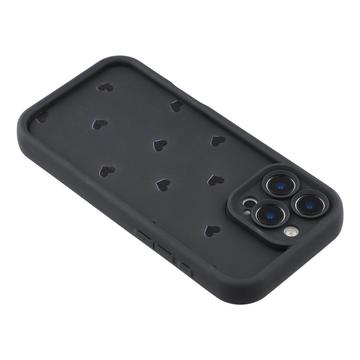 iPhone 16 Pro stødsikkert TPU-cover med hjertemønster og forhøjede kanter - sort