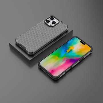 iPhone 16 Pro Honeycomb Armored Hybrid Cover - Sort