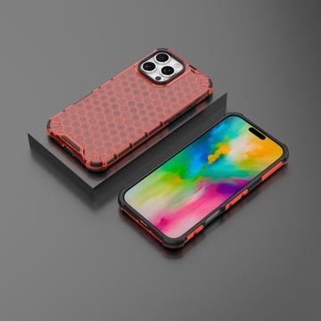iPhone 16 Pro Honeycomb Armored Hybrid Cover - Rød