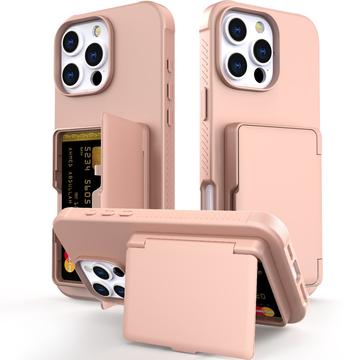 iPhone 16 Pro Hybrid Cover med Spejl og Kortholder - Pink