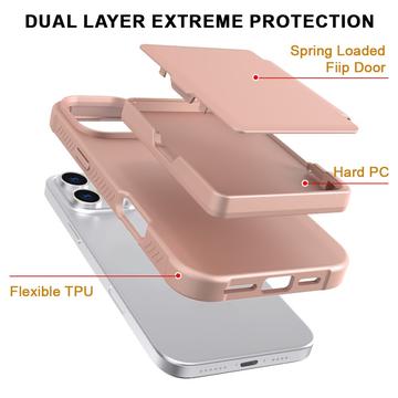 iPhone 16 Pro Hybrid Cover med Spejl og Kortholder - Pink