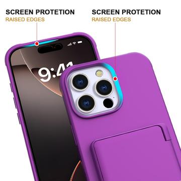 iPhone 16 Pro Hybrid Cover med Spejl og Kortholder - Lilla