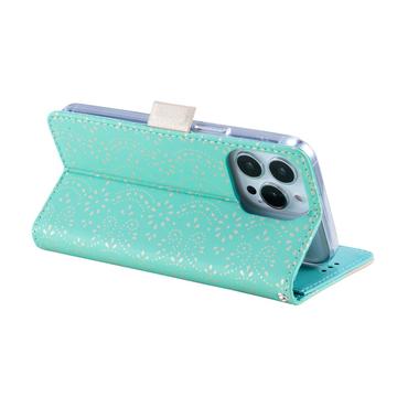 iPhone 16 Pro Lace Pattern Etui med Pung - Mint Grøn