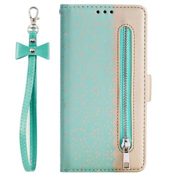 iPhone 16 Pro Lace Pattern Etui med Pung - Mint Grøn
