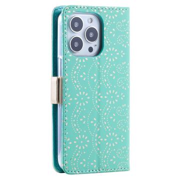 iPhone 16 Pro Lace Pattern Etui med Pung - Mint Grøn