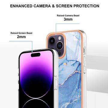 iPhone 16 Pro Marmormønster Galvaniseret IMD TPU Cover - Blå