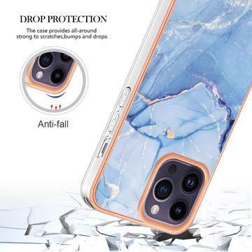iPhone 16 Pro Marmormønster Galvaniseret IMD TPU Cover - Blå