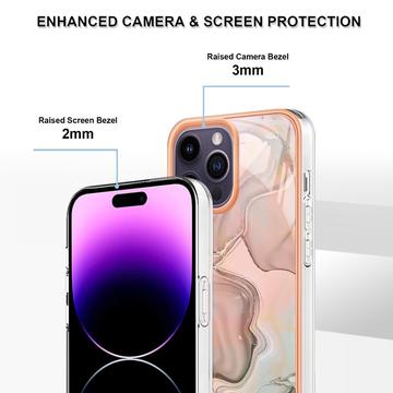 iPhone 16 Pro Marmormønster Galvaniseret IMD TPU Cover - Pink