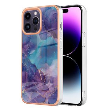 iPhone 16 Pro Marmormønster Galvaniseret IMD TPU Cover - Lilla