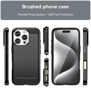 iPhone 16 Pro Max Børstet TPU Cover - Karbonfiber - Sort