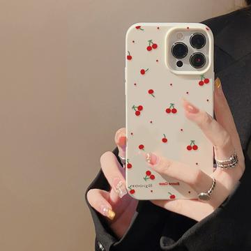 iPhone 16 Pro Max TPU-cover med kirsebærmønster - Hvid