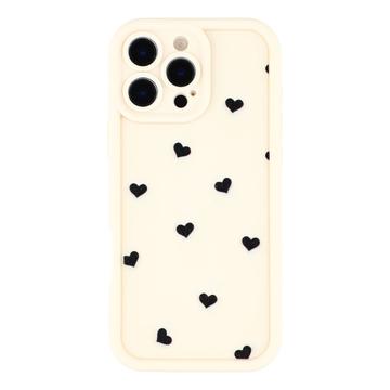 iPhone 16 Pro Max stødsikkert TPU-cover med hjertemønster og forhøjede kanter - hvid