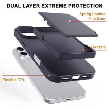 iPhone 16 Pro Max Hybrid Cover med Spejl og Kortholder - Sort