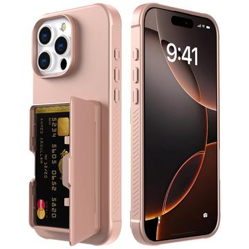 iPhone 16 Pro Max Hybrid Cover med Spejl og Kortholder - Pink