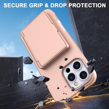 iPhone 16 Pro Max Hybrid Cover med Spejl og Kortholder - Pink