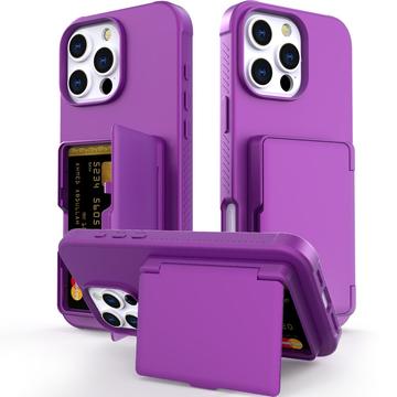 iPhone 16 Pro Max Hybrid Cover med Spejl og Kortholder - Lilla
