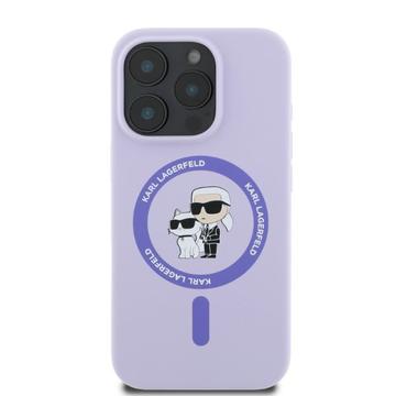 iPhone 16 Pro Max Karl Lagerfeld Karl and Choupette MagSafe cover i flydende silikone - Lilla