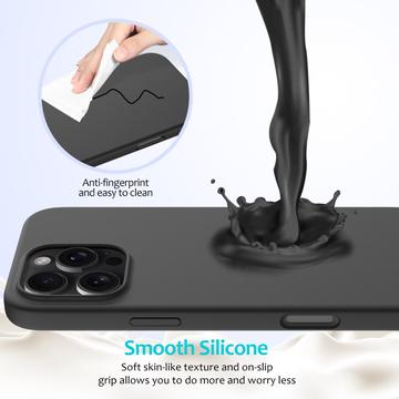 iPhone 16 Pro Max Liquid Silikone Cover med Strop - Sort
