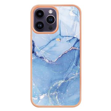 iPhone 16 Pro Max Marmormønster Galvaniseret IMD TPU Cover - Blå