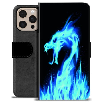 iPhone 16 Pro Max Premium Flip Cover med Pung - Blå Ild Drage