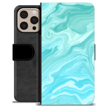iPhone 16 Pro Max Premium Flip Cover med Pung - Blå Marmor