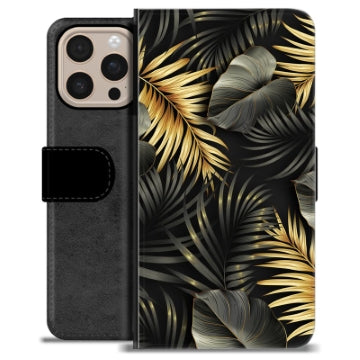 iPhone 16 Pro Max Premium Flip Cover med Pung - Gyldne Blade