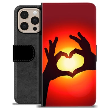 iPhone 16 Pro Max Premium Flip Cover med Pung - Hjertesilhuet