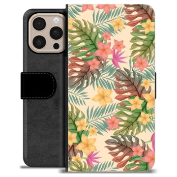 iPhone 16 Pro Max Premium Flip Cover med Pung - Lyserøde Blomster