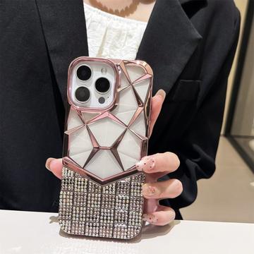 iPhone 16 Pro Max Rhinestone cover med geometrisk diamantmønster - Pink