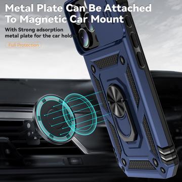 iPhone 16 Pro Max Roterende Ring Hybrid Cover med Kameraskjold - Blå