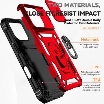 iPhone 16 Pro Max Roterende Ring Hybrid Cover med Kameraskjold - Rød