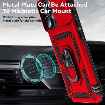 iPhone 16 Pro Max Roterende Ring Hybrid Cover med Kameraskjold - Rød