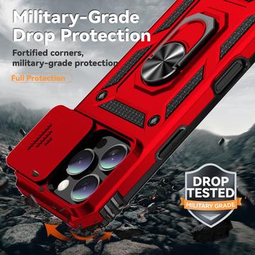 iPhone 16 Pro Max Roterende Ring Hybrid Cover med Kameraskjold - Rød