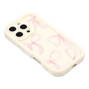 iPhone 16 Pro Max Stilfuldt stødsikkert TPU cover med forhøjede kanter - hvid / stor sløjfe