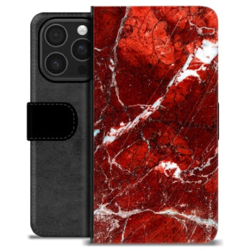 iPhone 16 Pro Premium Flip Cover med Pung - Rød Marmor
