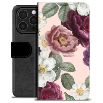 iPhone 16 Pro Premium Flip Cover med Pung - Romantiske Blomster