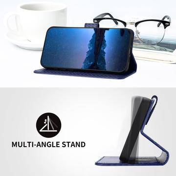 iPhone 16 Pro Premium Wallet-etui med rem - kulfiberstruktur - Kulstofblå