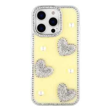 iPhone 16 Pro Funklende Kærlighed og Perle Hybrid Cover - Gul