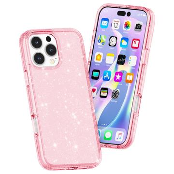 iPhone 16 Pro Stylish Glitter Series Hybrid Cover - Pink