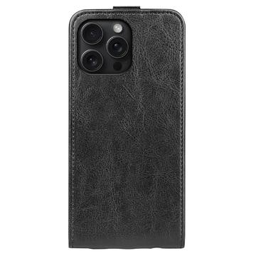 iPhone 16 Pro Vertikal Flip Taske med Kortholder - Sort