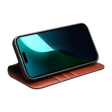 iPhone 16 Qialino Classic Læderpung - Mørkebrun