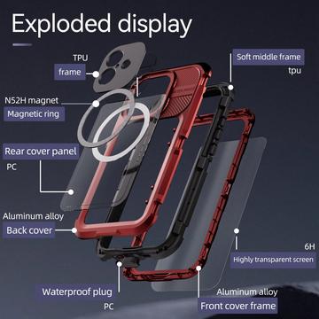 iPhone 16 Shellbox M Series IP68 vandtæt cover - dykkercover med MagSafe-kompatibilitet - rød