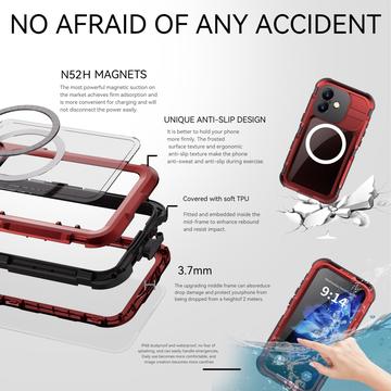 iPhone 16 Shellbox M Series IP68 vandtæt cover - dykkercover med MagSafe-kompatibilitet - rød