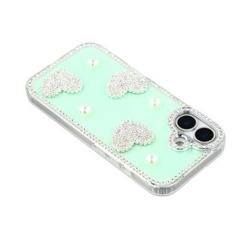 iPhone 16 Funklende Kærlighed og Perle Hybrid Cover - Grøn