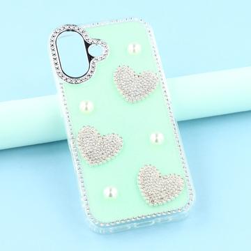 iPhone 16 Funklende Kærlighed og Perle Hybrid Cover - Grøn
