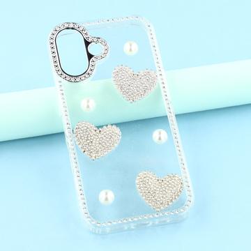 iPhone 16 Funklende Kærlighed og Perle Hybrid Cover - gennemsigtig