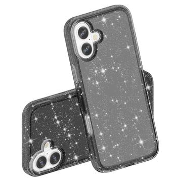 iPhone 16 Stylish Glitter Series Hybrid Cover - Sort
