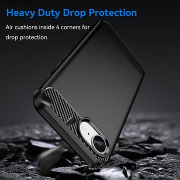iPhone 16e/17e Børstet TPU Cover - Karbonfiber - Sort