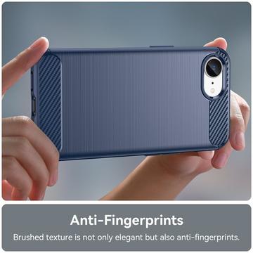iPhone 16e/17e Børstet TPU Cover - Karbonfiber - Blå