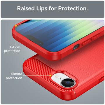 iPhone 16e/17e Børstet TPU Cover - Karbonfiber - Rød